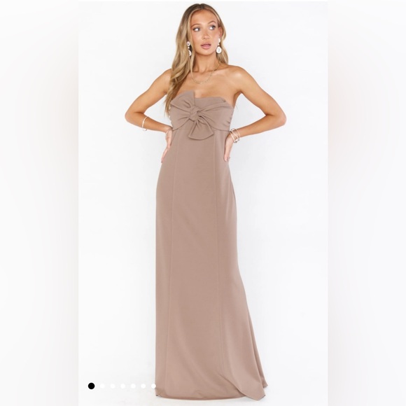 SHOW ME YOUR MUMU BRIDESMAID DRESS HARPER GOWN IN DUNE SIZE MEDIUM - Picture 1 of 2